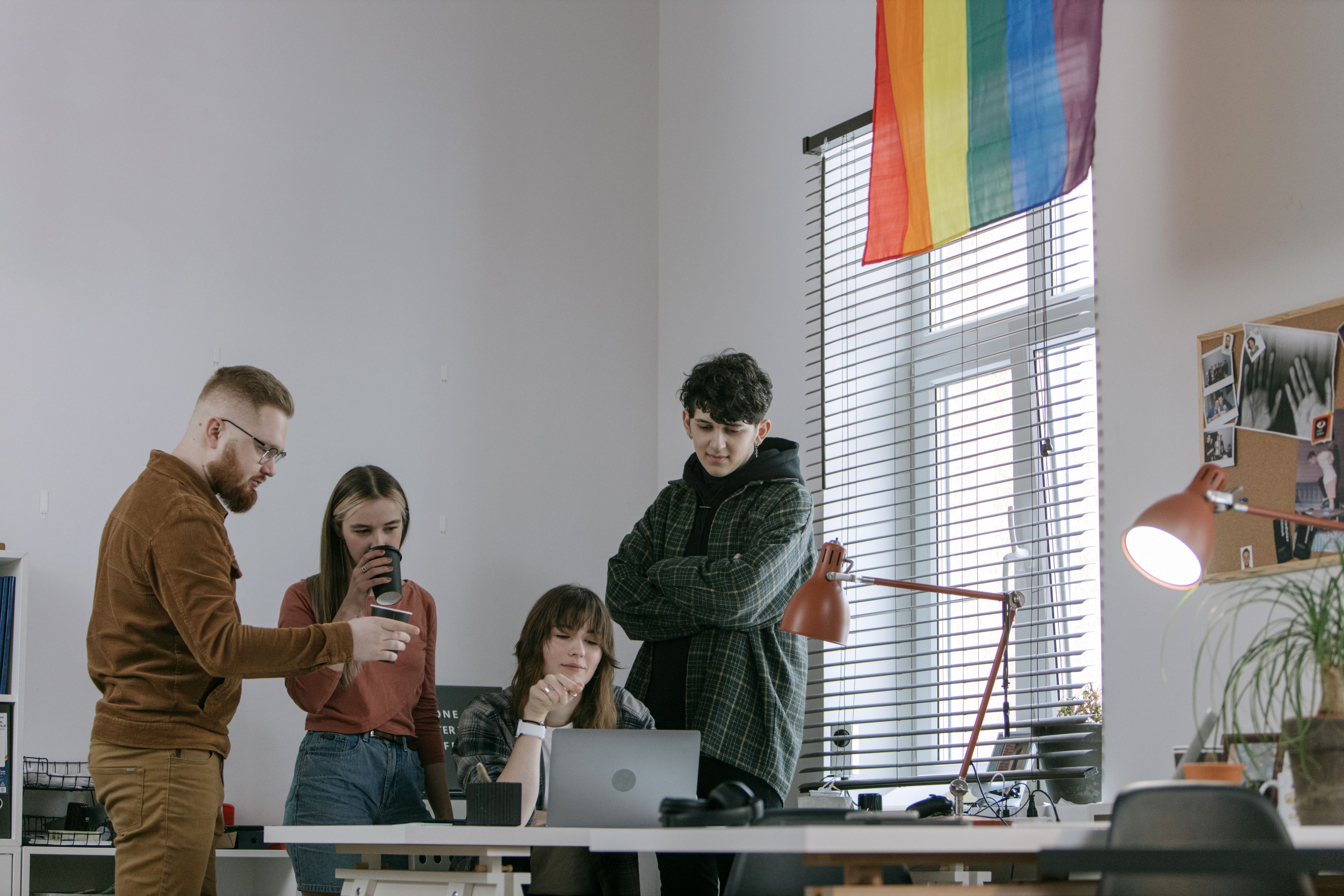 Professionals collaborating in a modern workspace